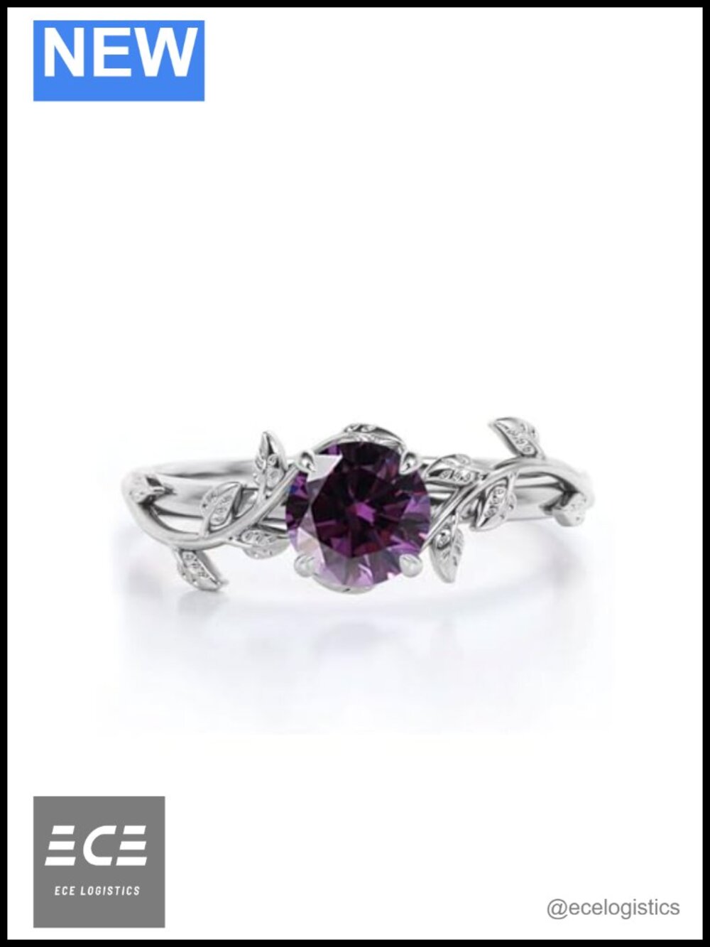 Sterling Silver Amethyst Vine Leaf Ring 1.2ct Round Art Deco Statement